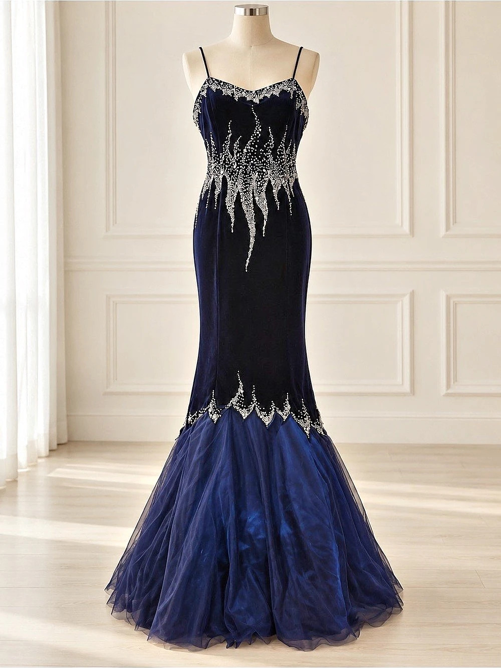 Prima Donna Collection Navy Mermaid Maxi Dress Size 8 Like New